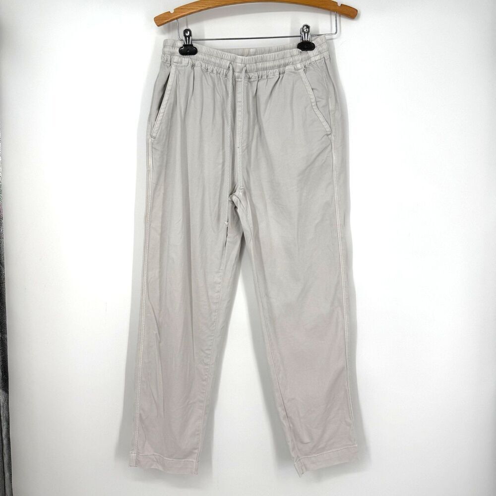 Faherty Essential Pants Gray White Drawstring Linen Coastal Beach Resort Size S